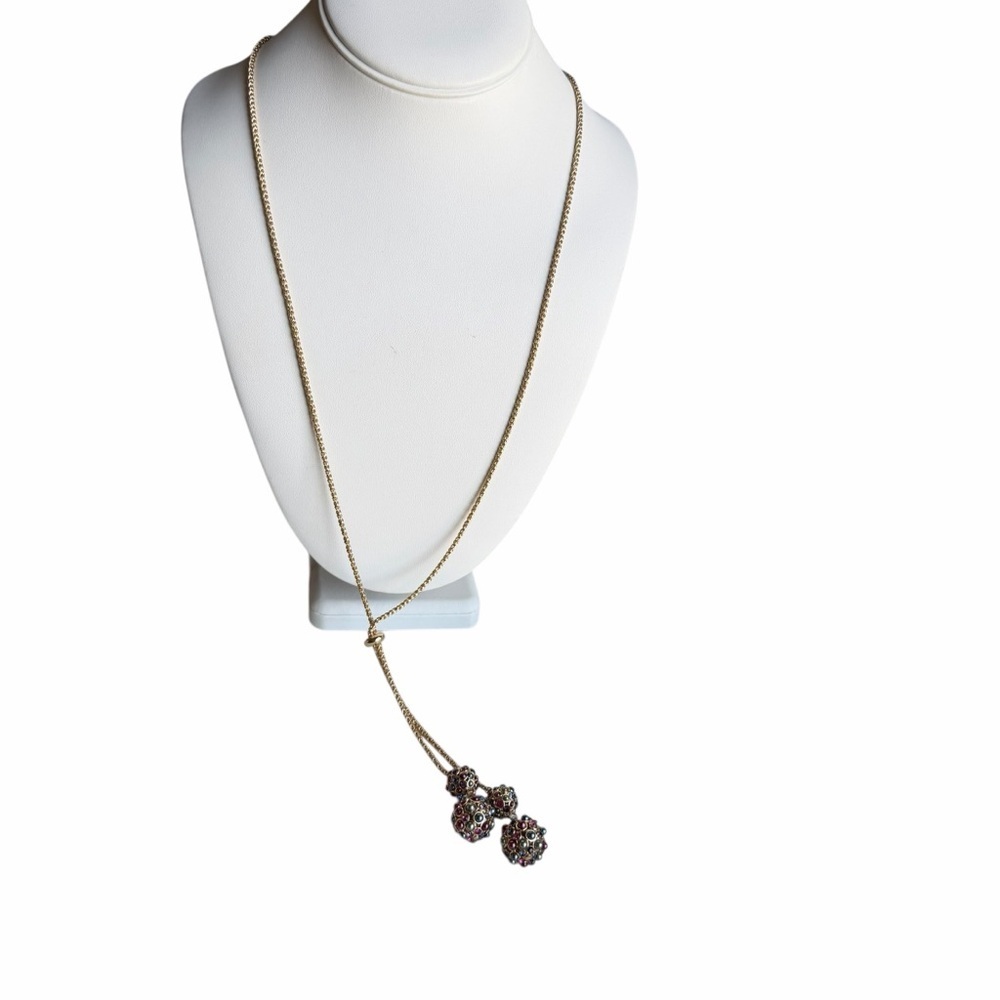 Charter Club 42” Gold Tone Lariat Necklace Multicolor Rhinestone Long Drop Y - Picture 7 of 15
